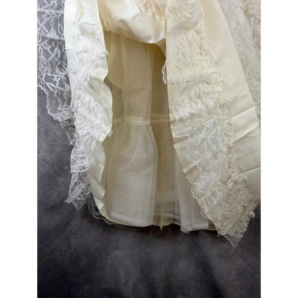 Vintage 70/80s Lace Tiered Dress Girls Size 7 Ivory Formal Flower Girl Unbranded